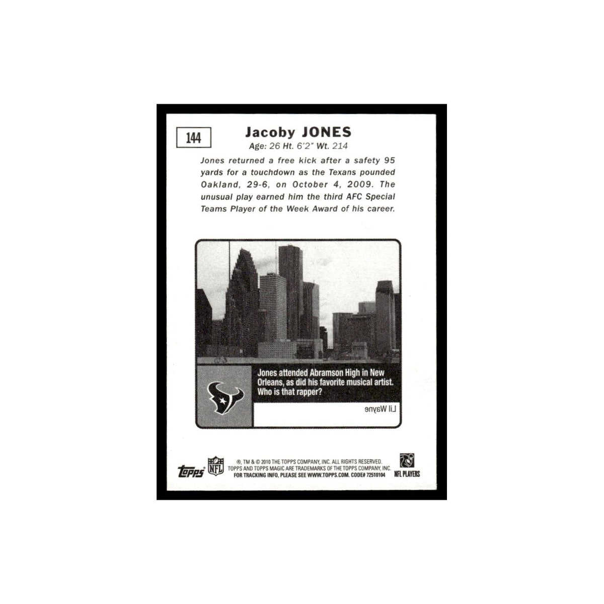 2010 Topps Magic Mini Jacoby Jones Texans #144