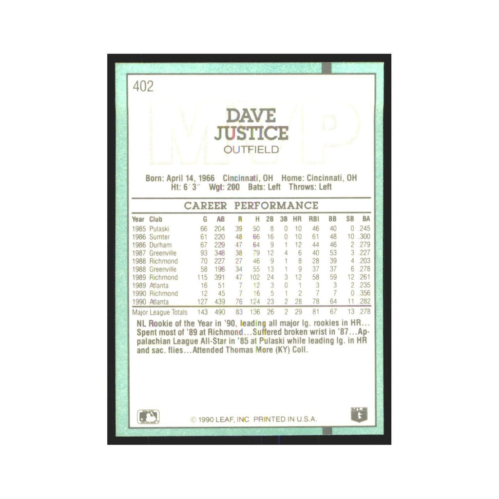 1991 Donruss Dave Justice Braves #402