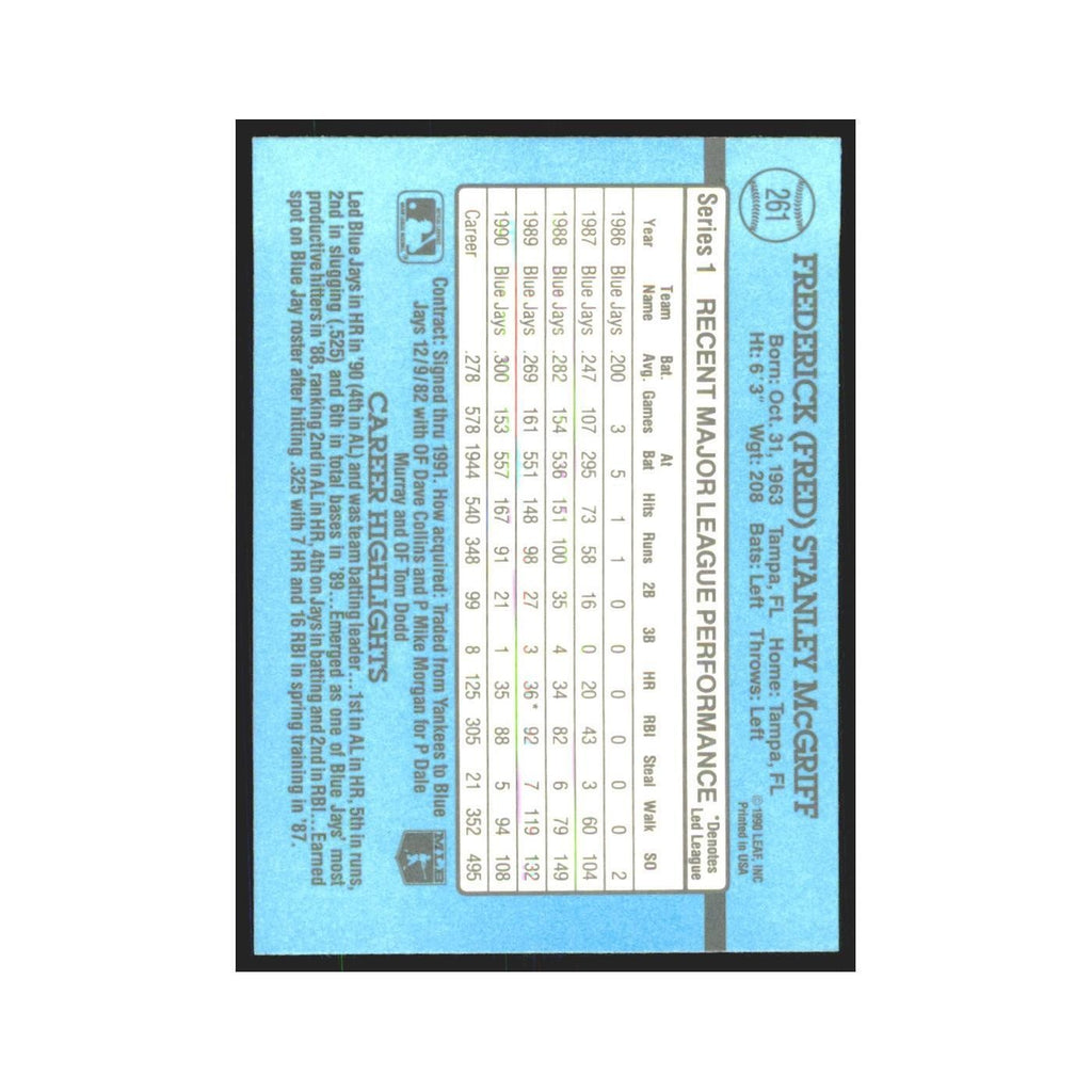 1991 Donruss Fred McGriff Blue Jays #261