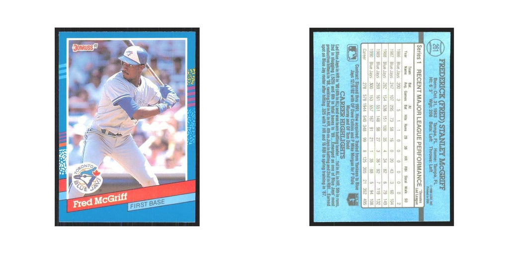 1991 Donruss Fred McGriff Blue Jays #261