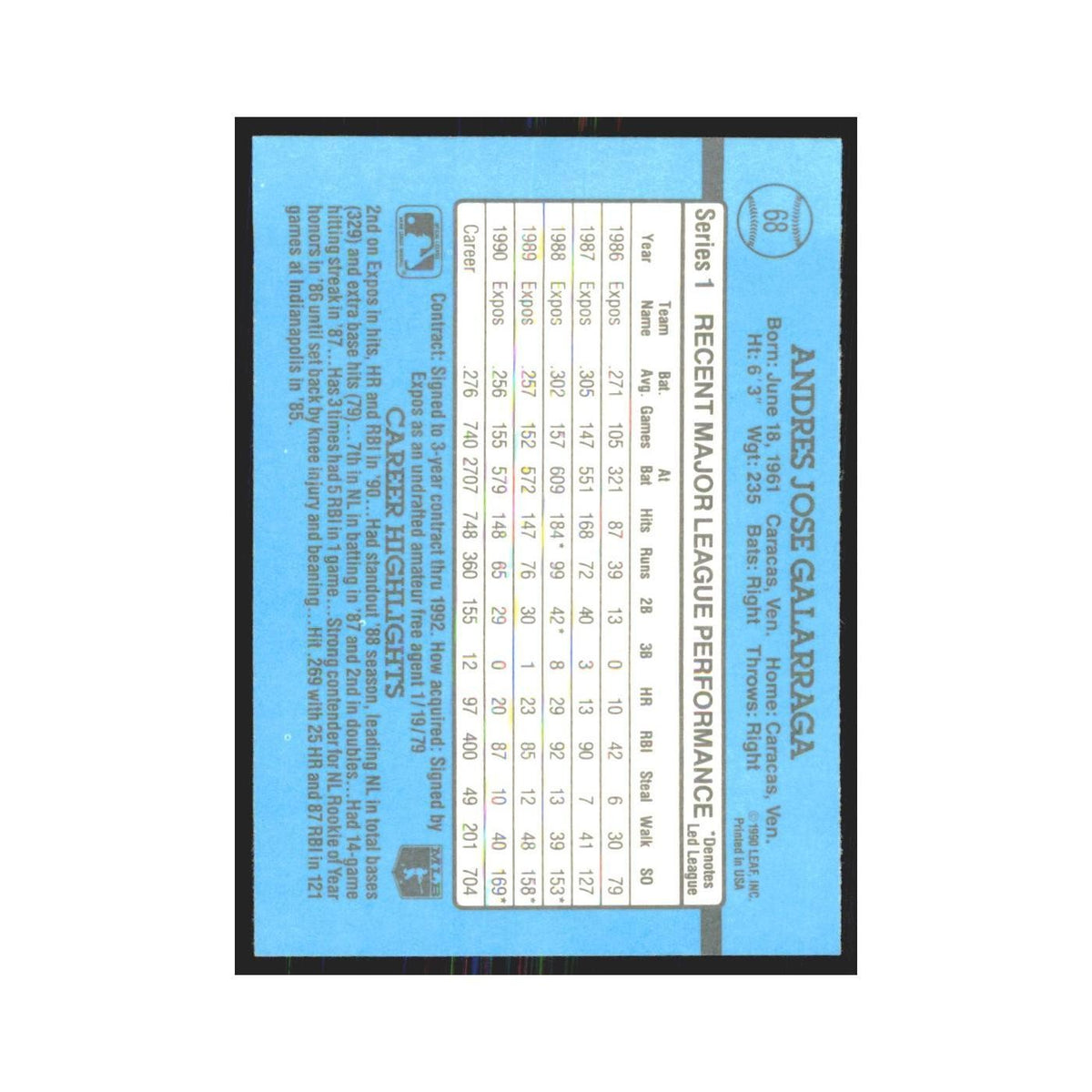 1991 Donruss Andres Galarraga Montreal Expos #68