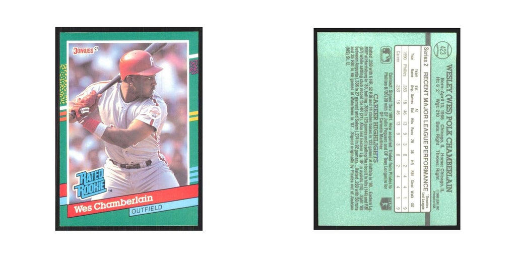 1991 Donruss Wes Chamberlain RC Phillies #423