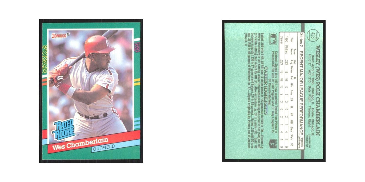1991 Donruss Wes Chamberlain RC Phillies #423