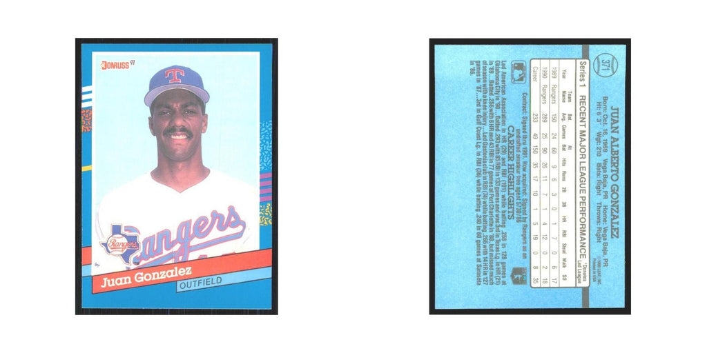 1991 Donruss Juan Gonzalez Rangers #371