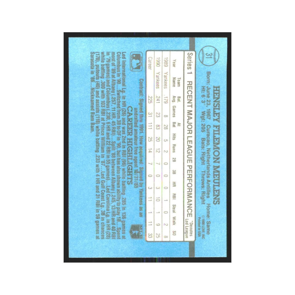 1991 Donruss Hensley Meulens RC Yankees #31