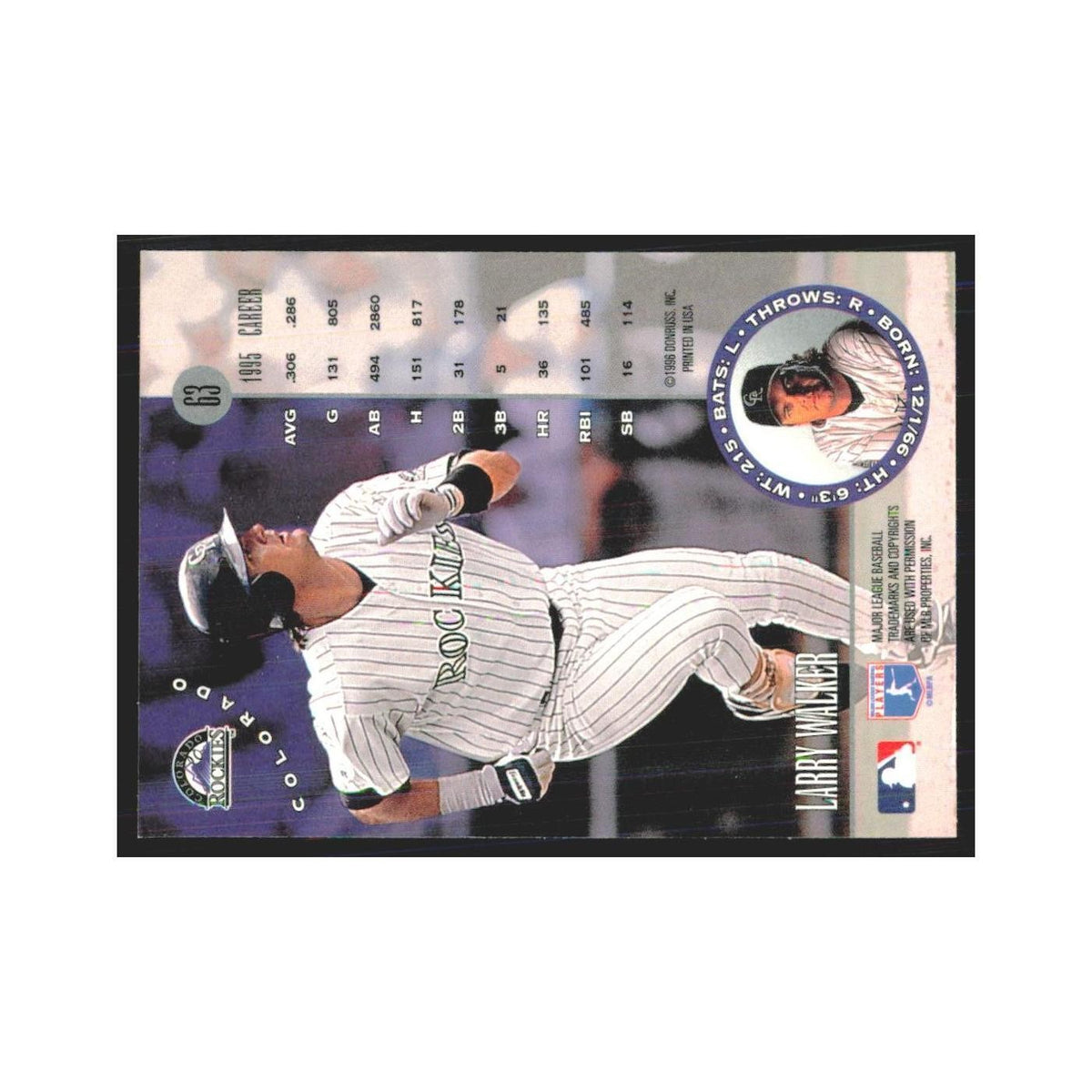1996 Leaf Larry Walker Rockies #63