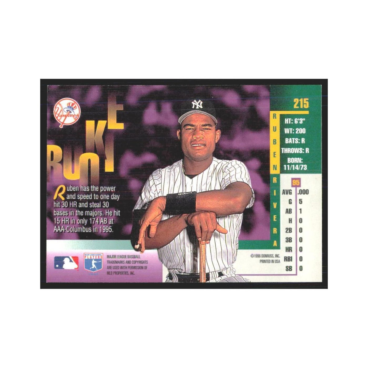 1996 Leaf Ruben Rivera RC Yankees #215