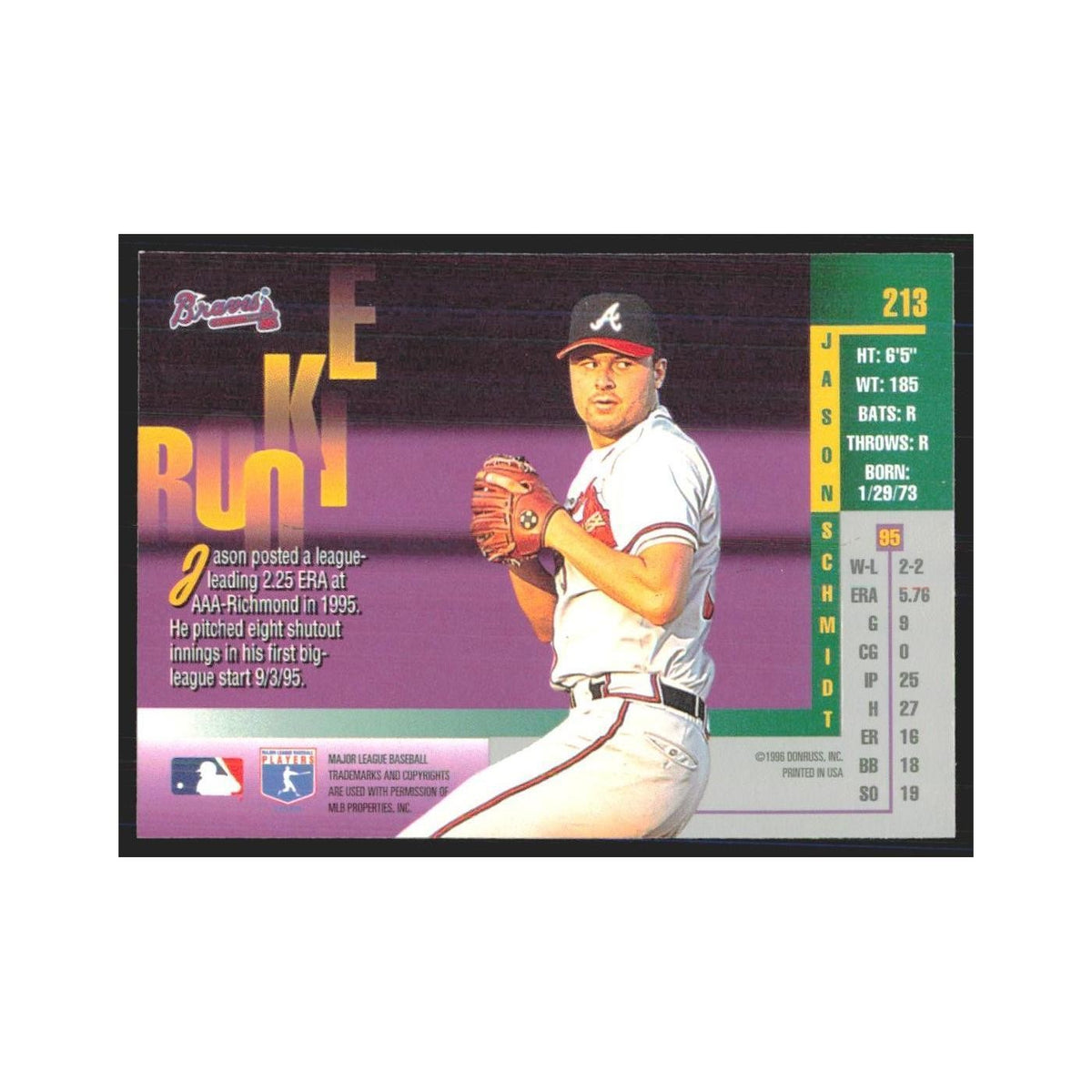1996 Leaf Jason Schmidt RC Braves #213