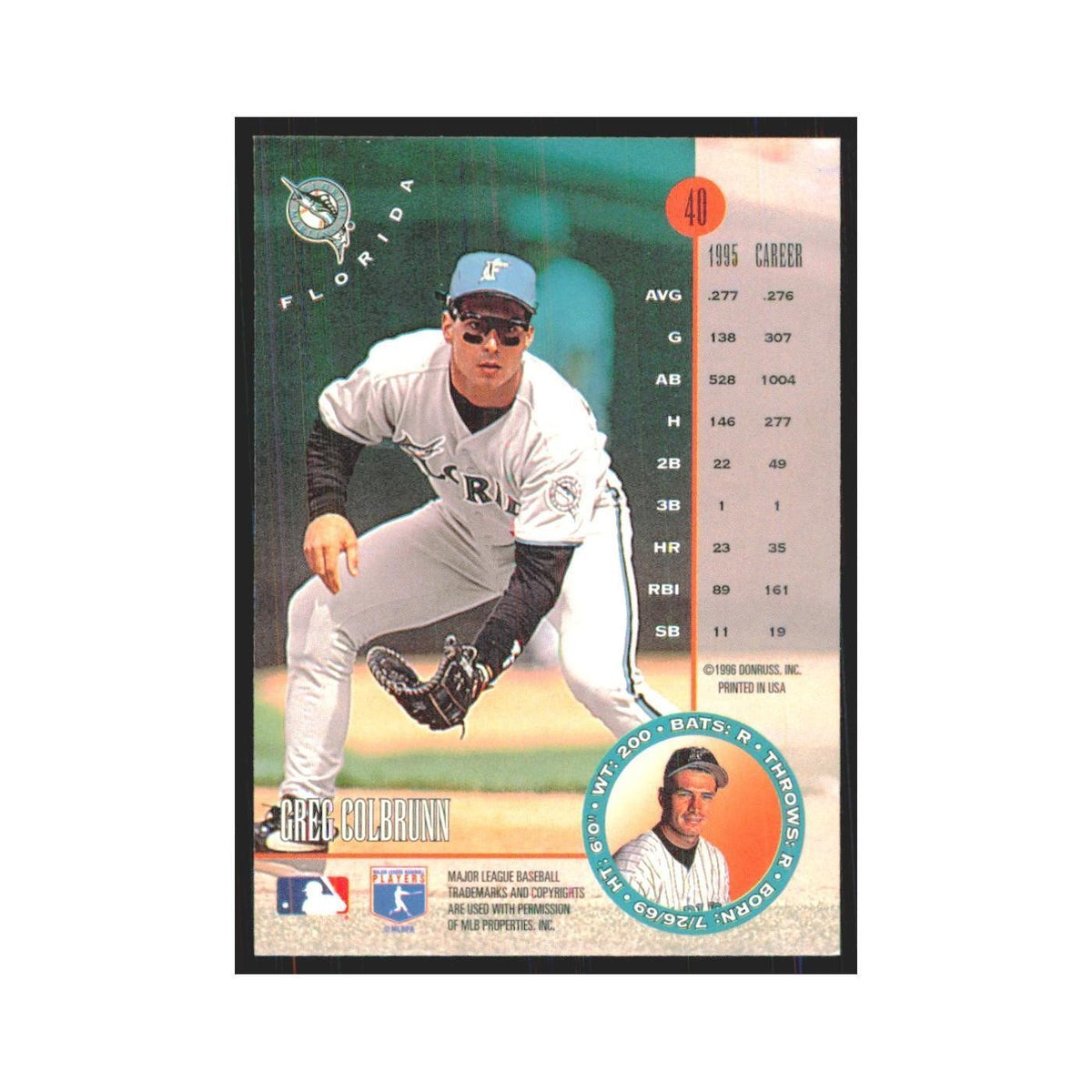 1996 Leaf Greg Colbrunn Florida Marlins #40
