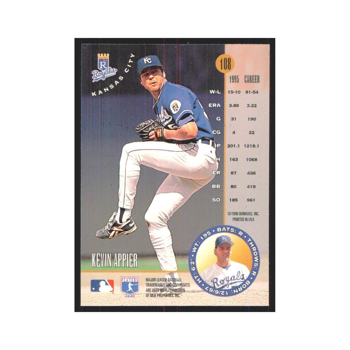 1996 Leaf Kevin Appier Royals #108