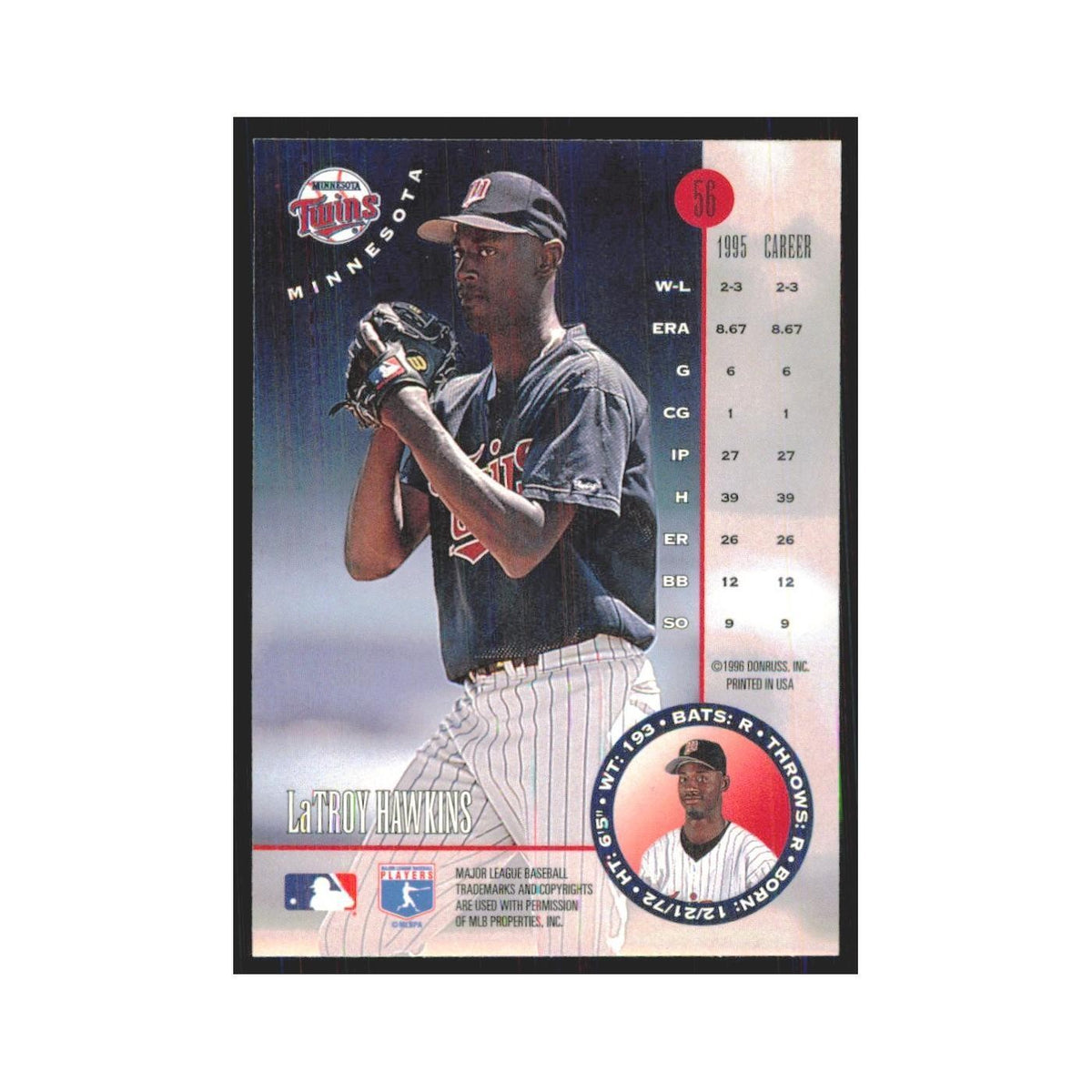 1996 Leaf LaTroy Hawkins Twins #56