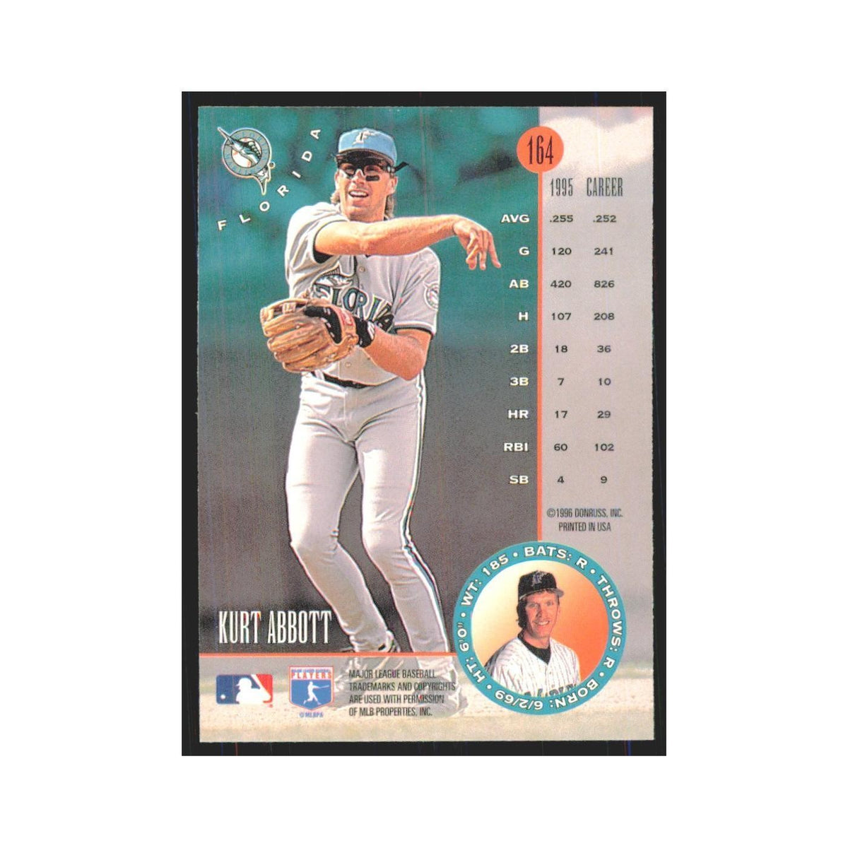 1996 Leaf Kurt Abbott Florida Marlins #164