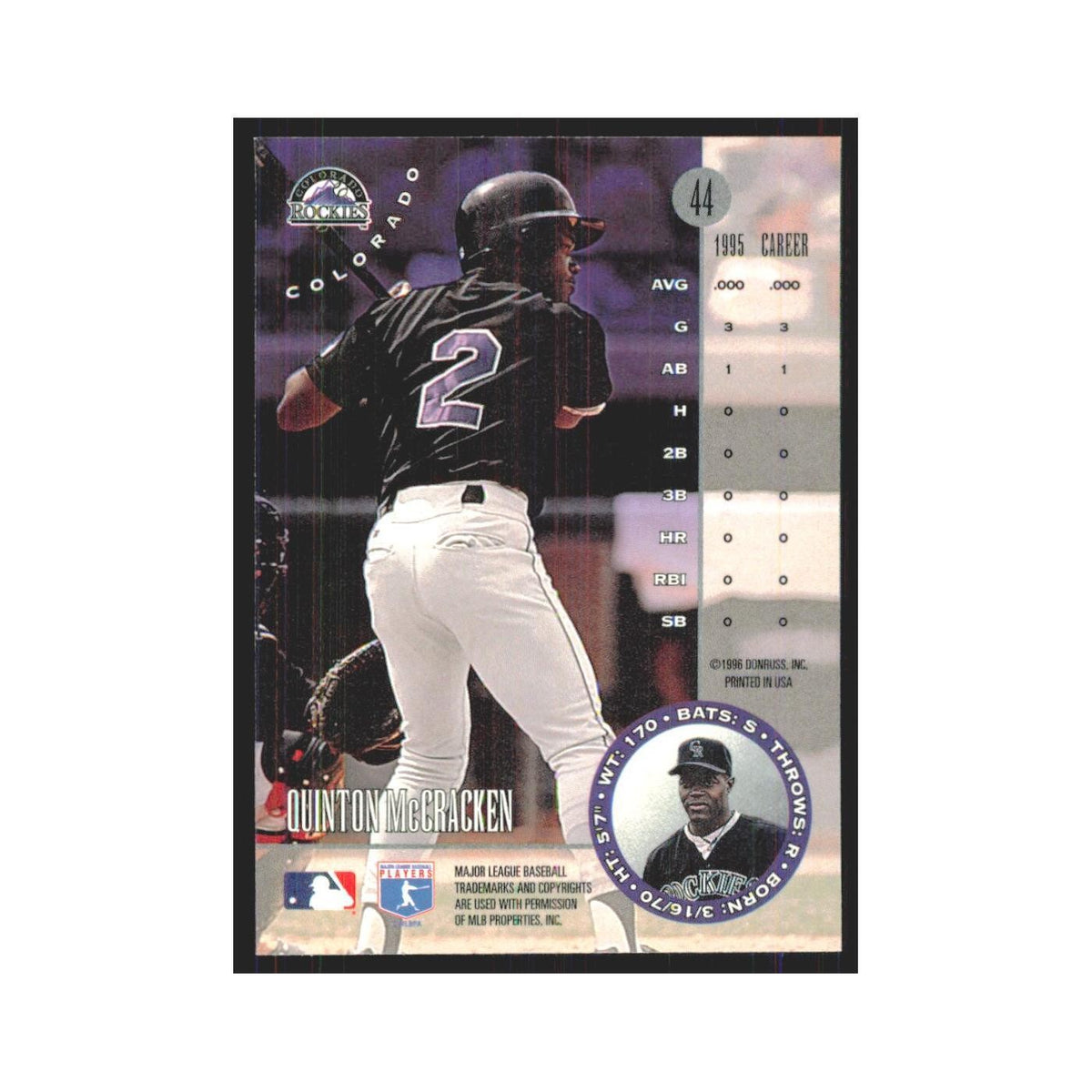1996 Leaf Quinton McCracken Rockies #44
