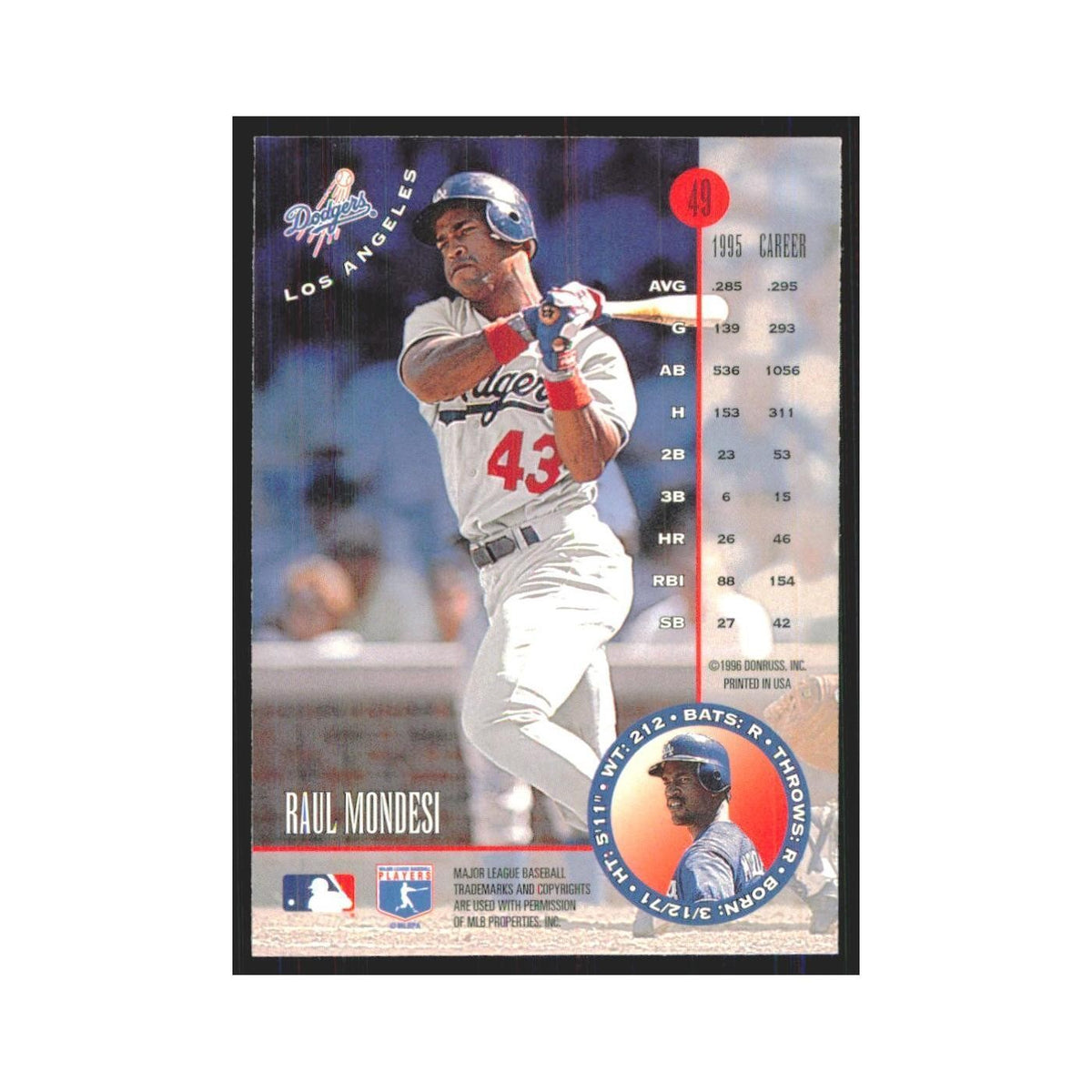 1996 Leaf Raul Mondesi Dodgers #49