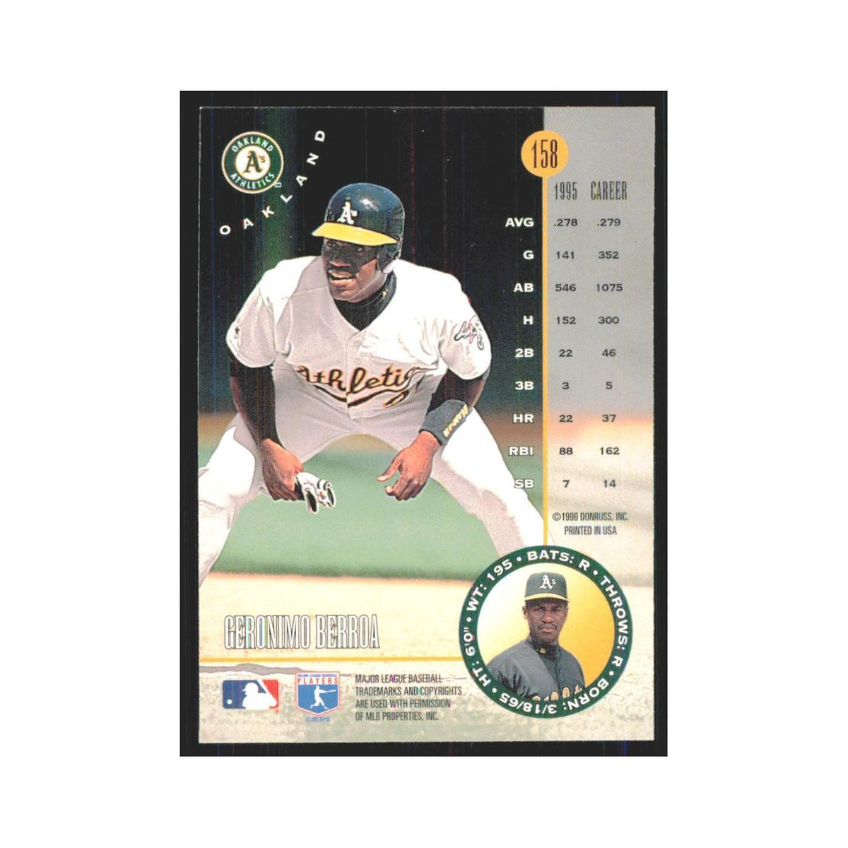 1996 Leaf Geronimo Berroa Athletics #158