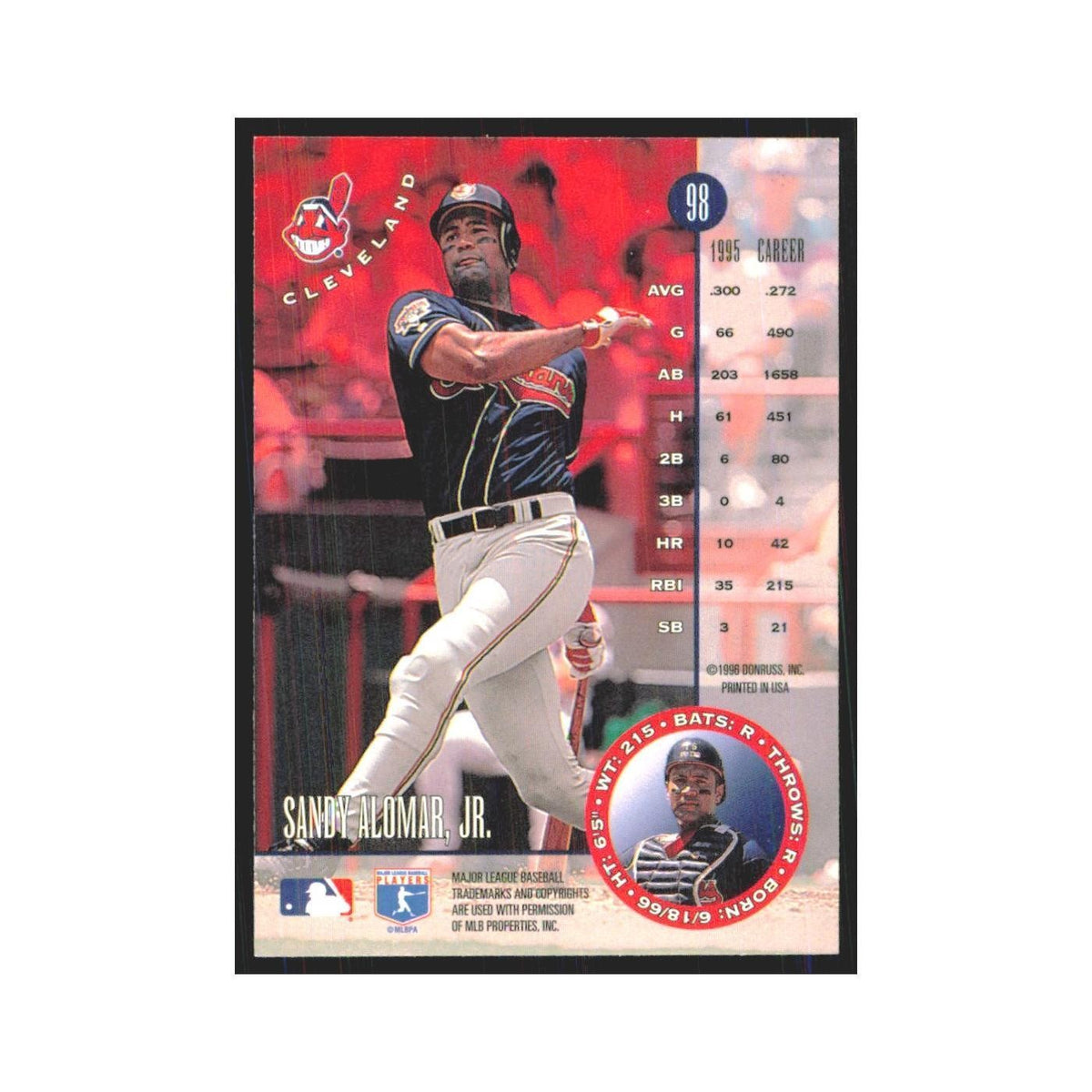 1996 Leaf Sandy Alomar Jr. Indians #98