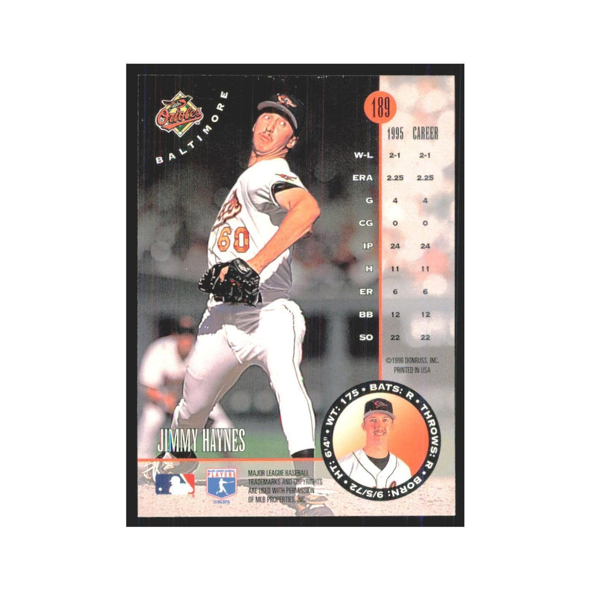 1996 Leaf Jimmy Haynes Orioles #189