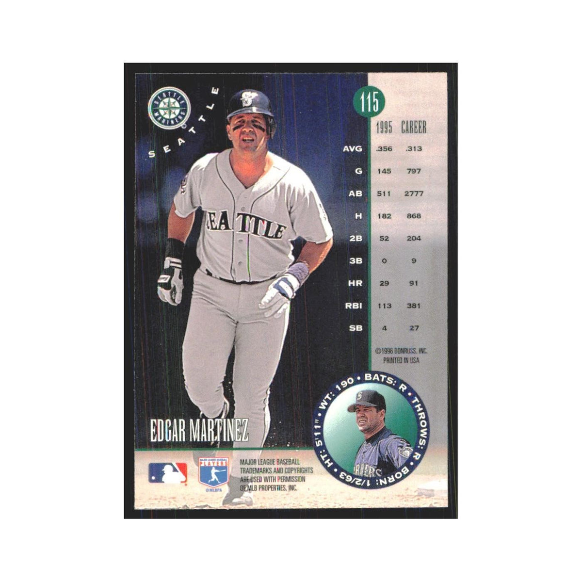 1996 Leaf Edgar Martinez Mariners #115