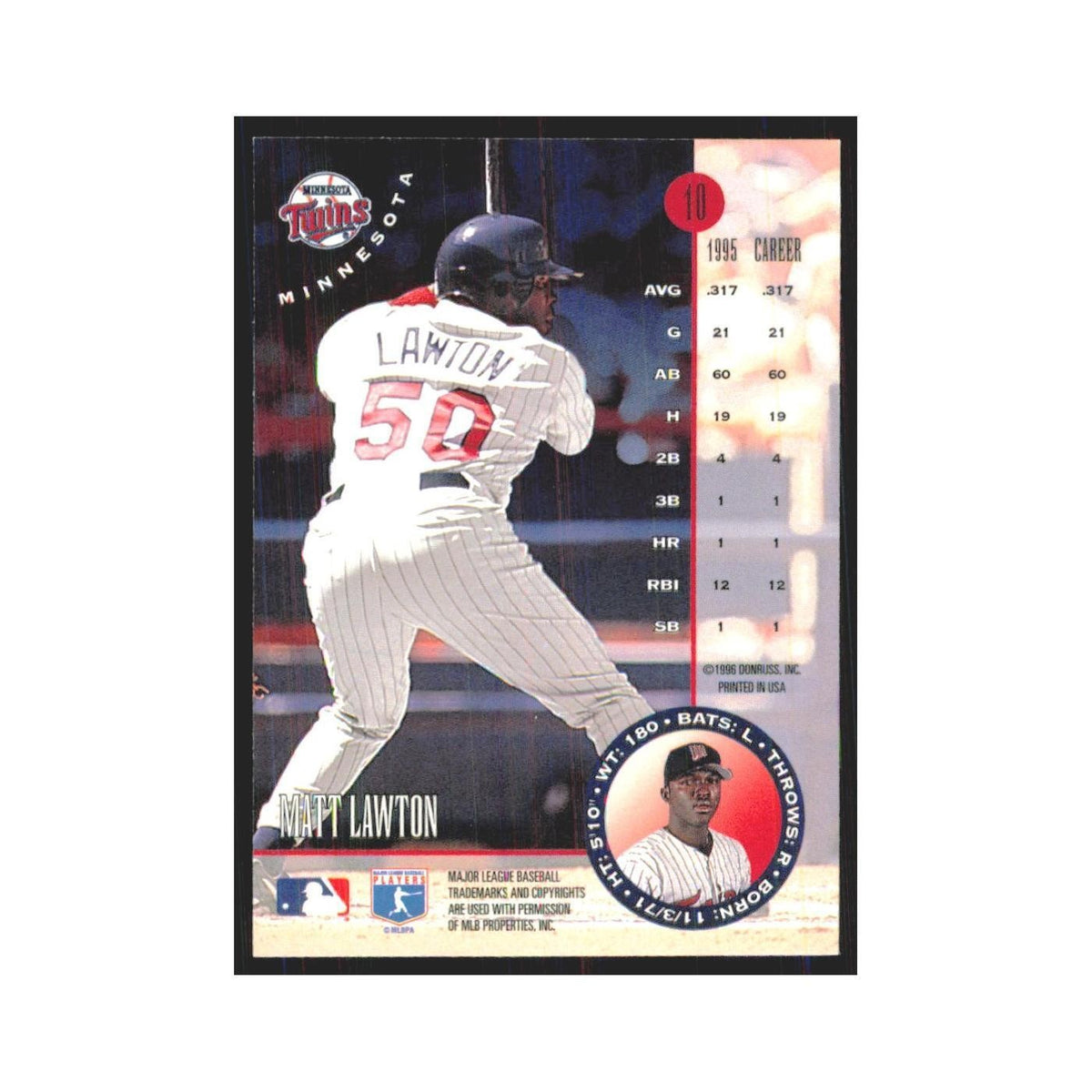 1996 Leaf Matt Lawton Twins #10
