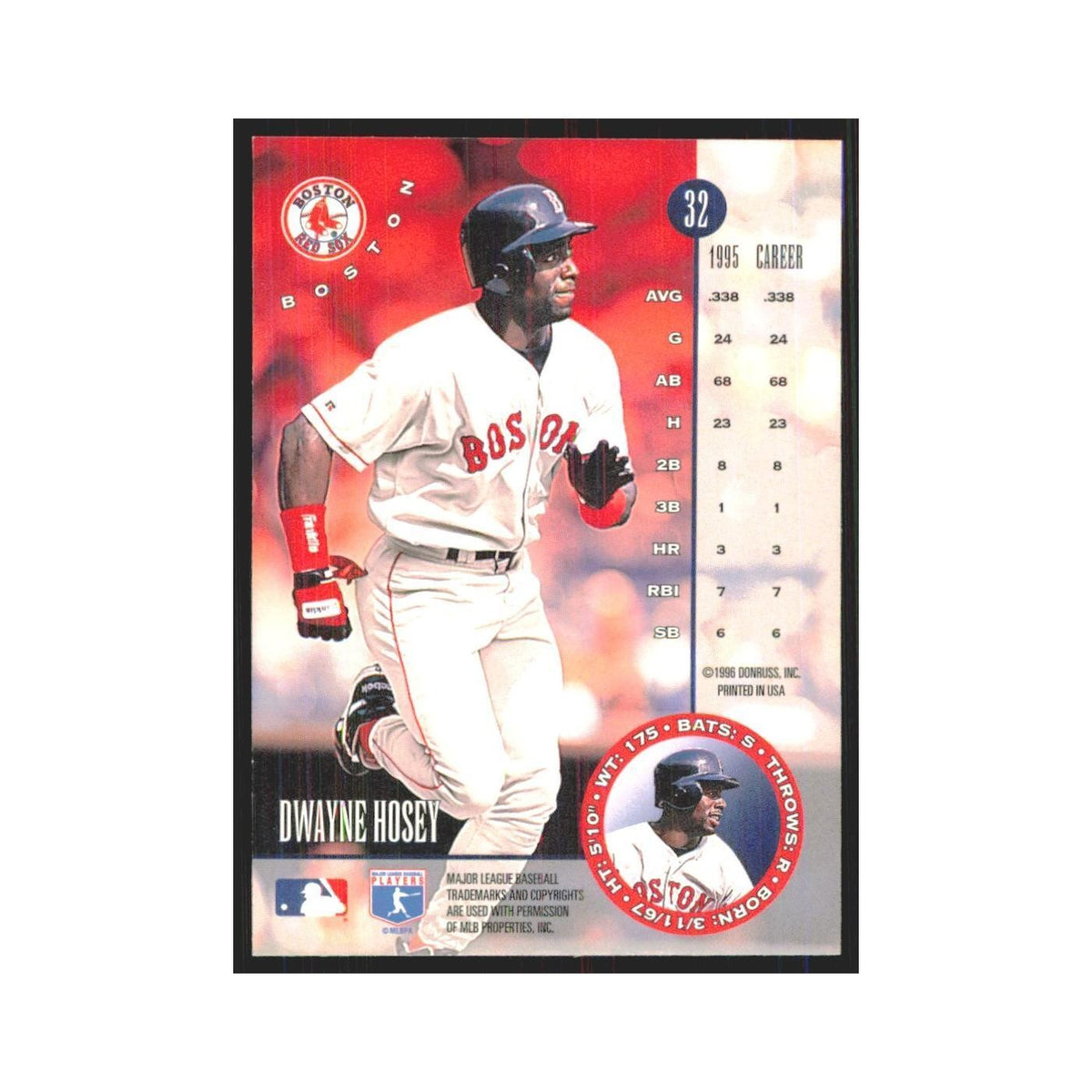1996 Leaf Dwayne Hosey Red Sox #32