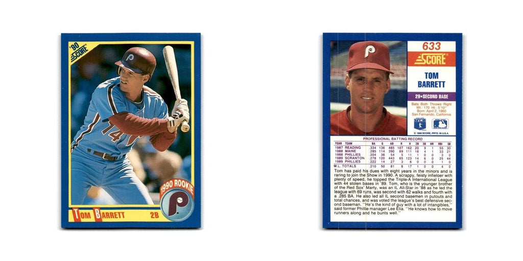 1990 Score Tom Barrett Phillies #633A