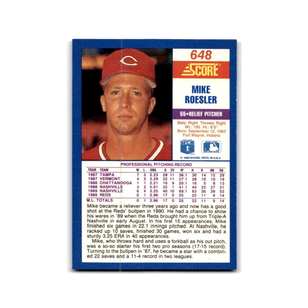 1990 Score Mike Roesler RC Reds #648