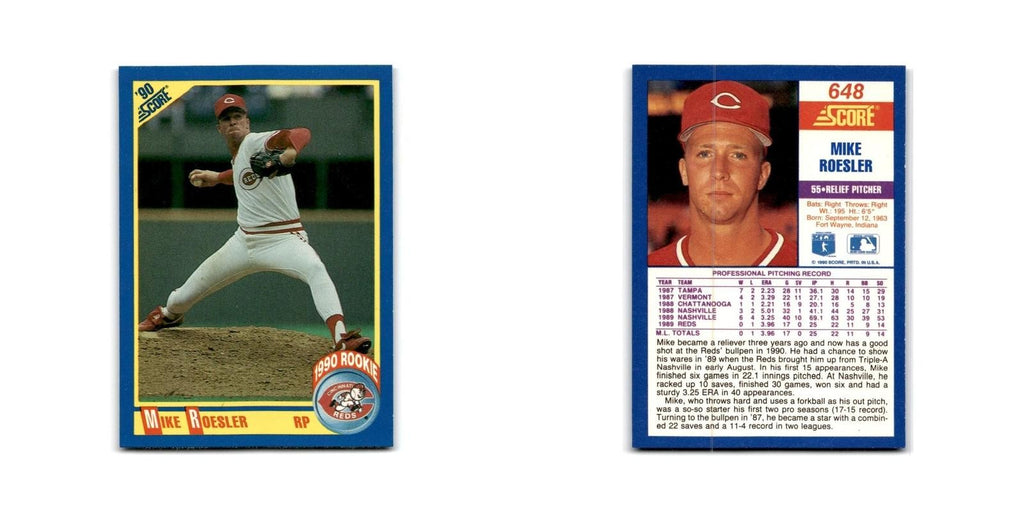 1990 Score Mike Roesler RC Reds #648