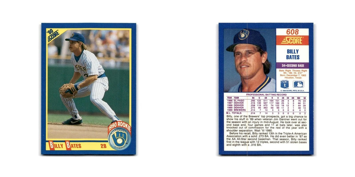 1990 Score Billy Bates RC Brewers #608