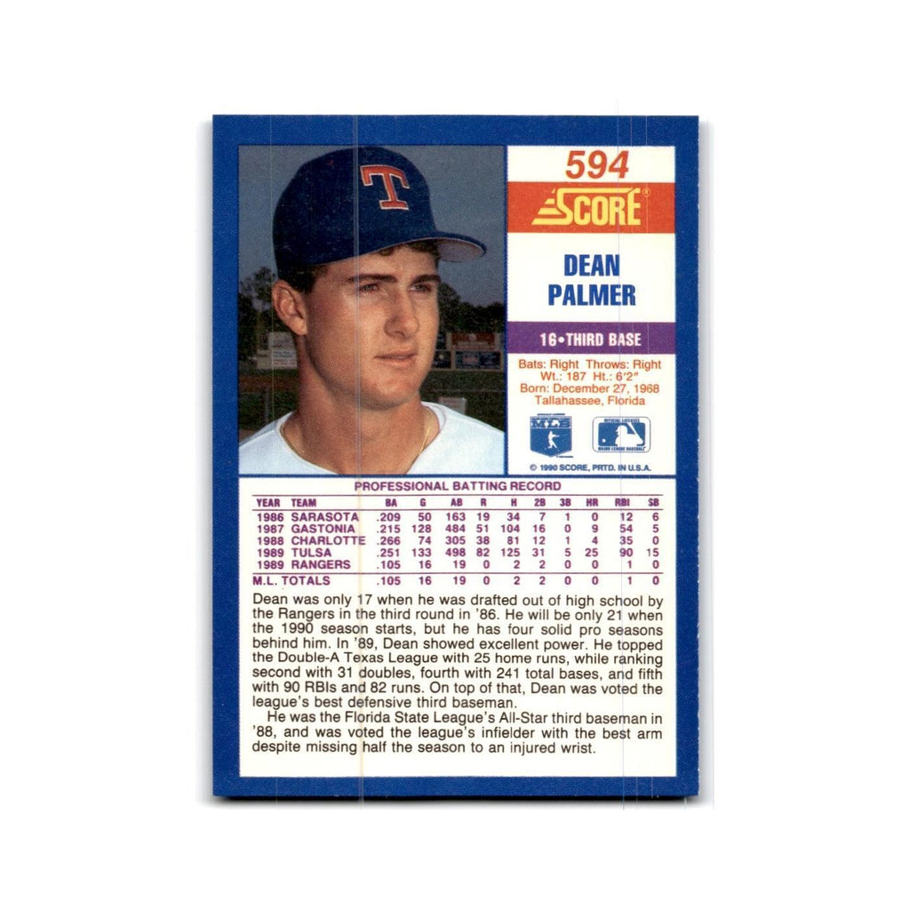 1990 Score Dean Palmer RC Rangers #594