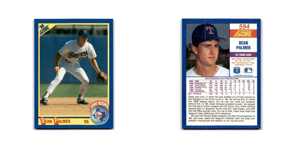 1990 Score Dean Palmer RC Rangers #594