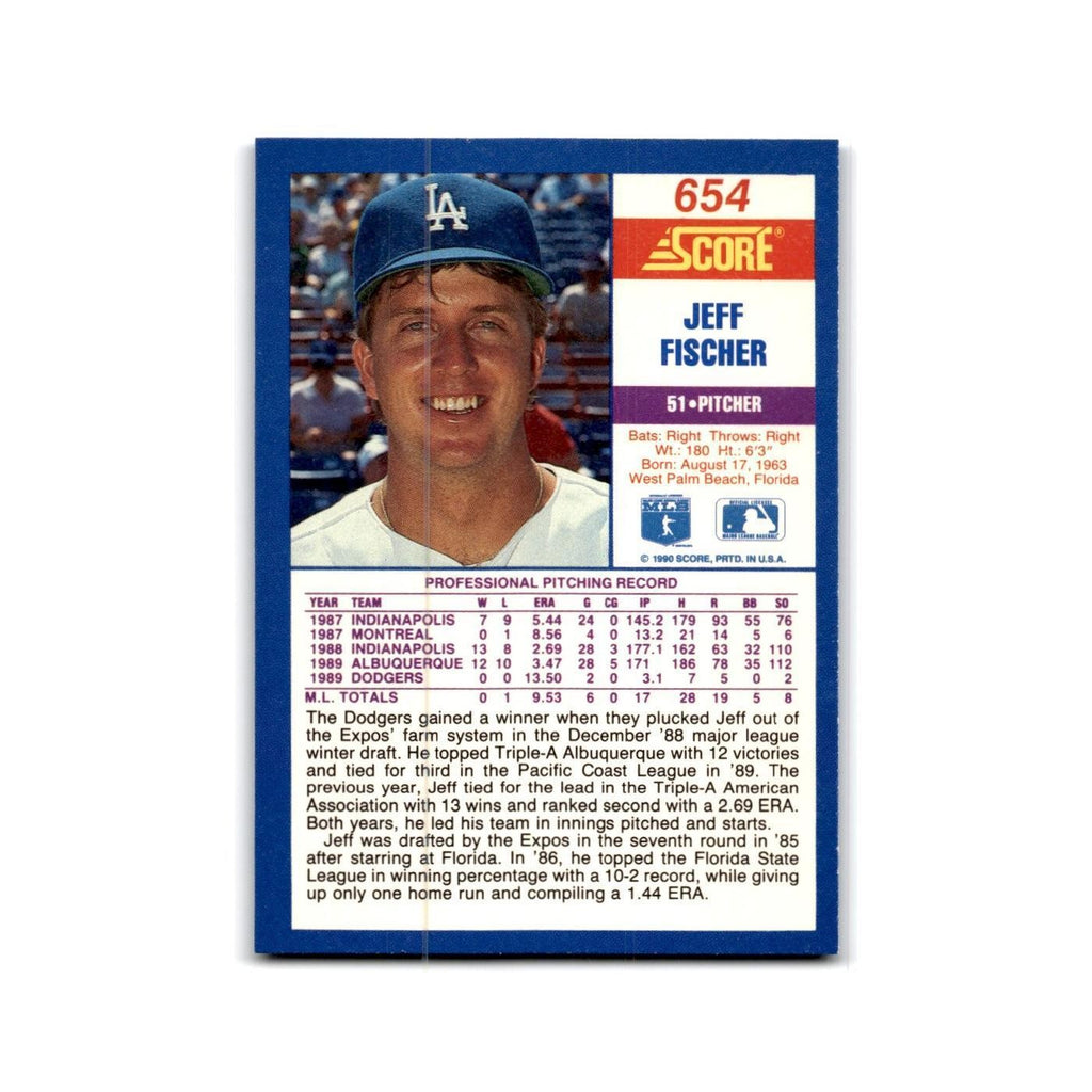 1990 Score Jeff Fischer RC Dodgers #654