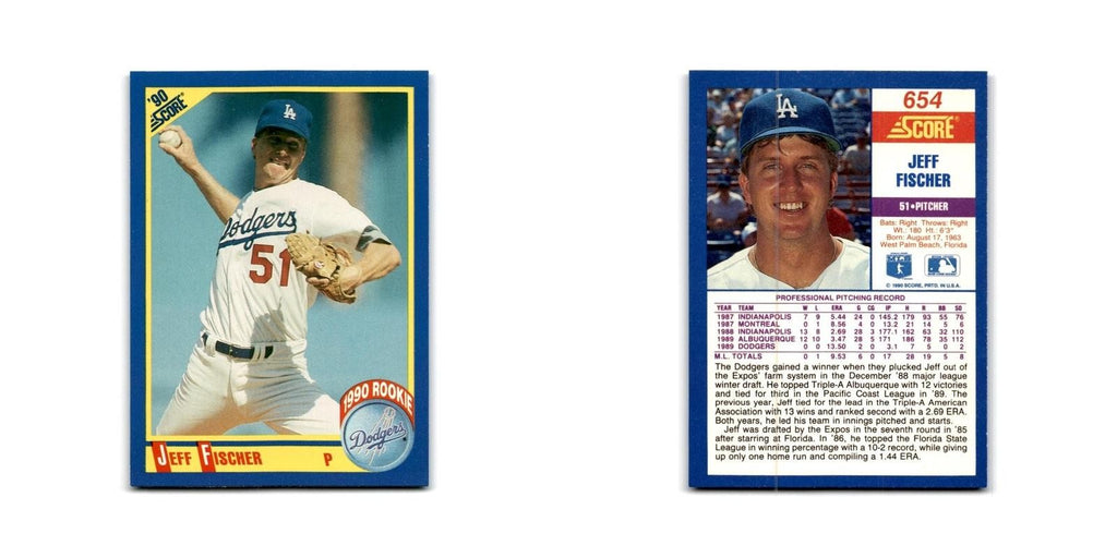 1990 Score Jeff Fischer RC Dodgers #654