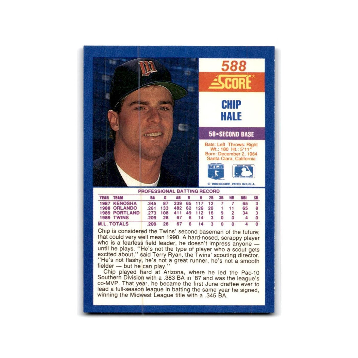 1990 Score Chip Hale RC Twins #588