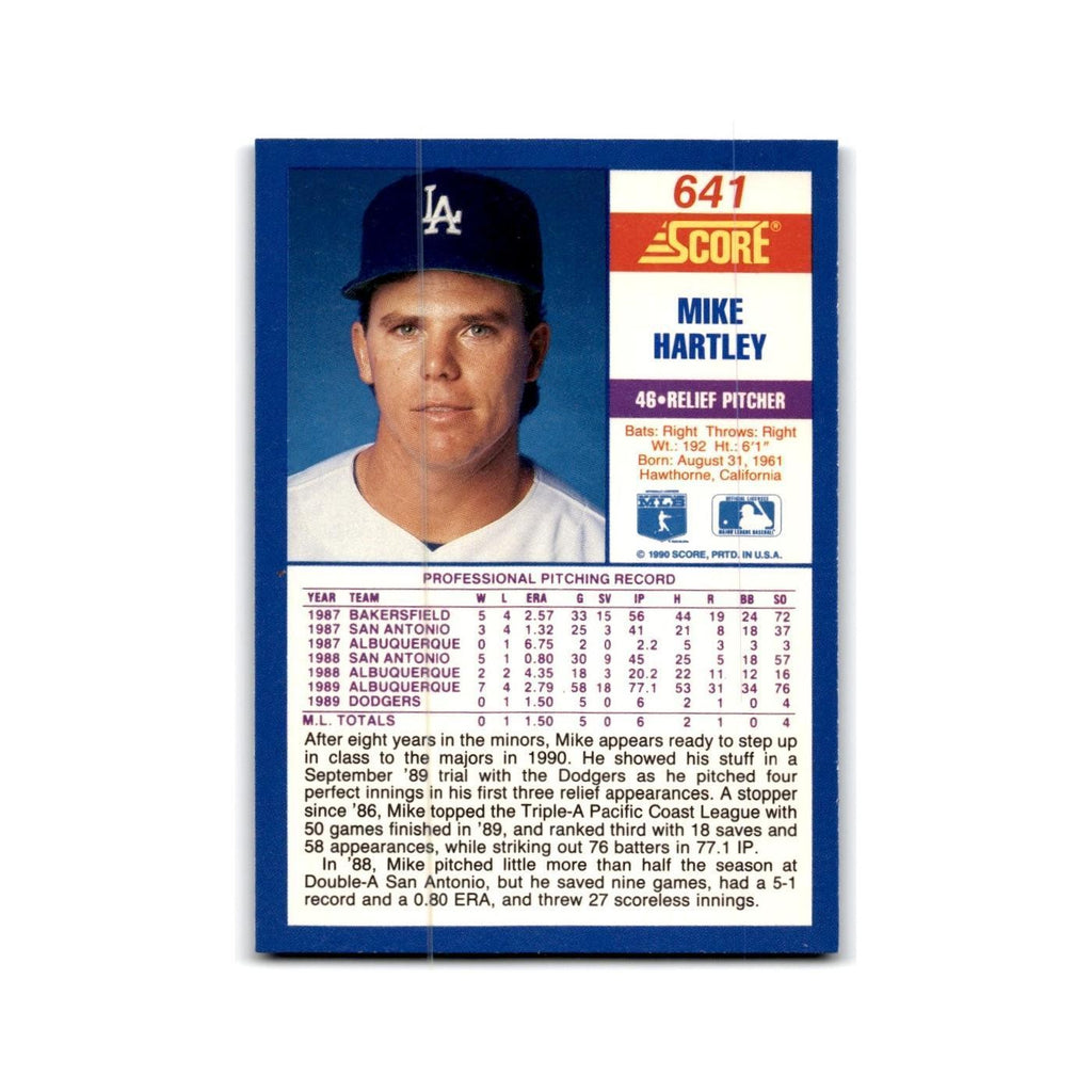 1990 Score Mike Hartley RC Dodgers #641