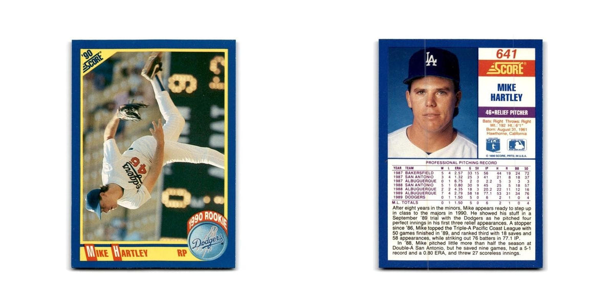 1990 Score Mike Hartley RC Dodgers #641