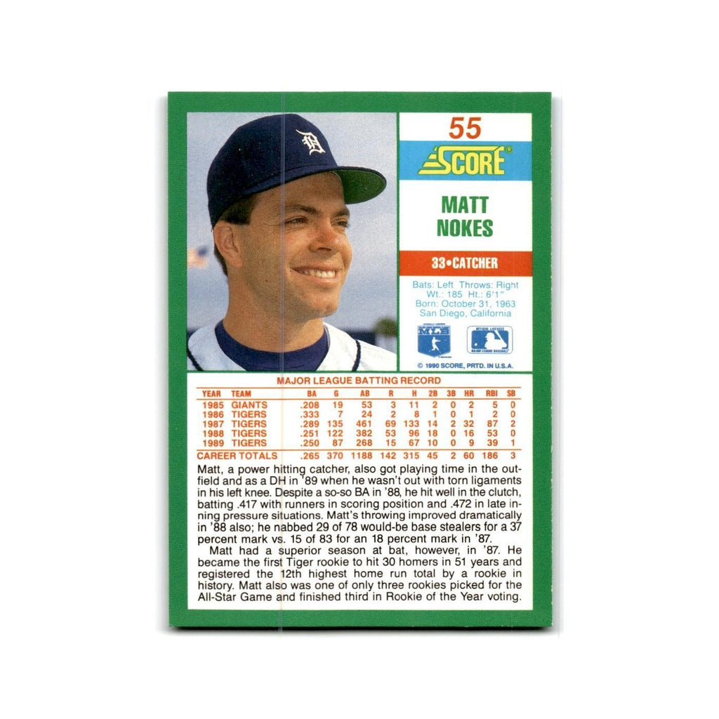 1990 Score Matt Nokes Tigers #55