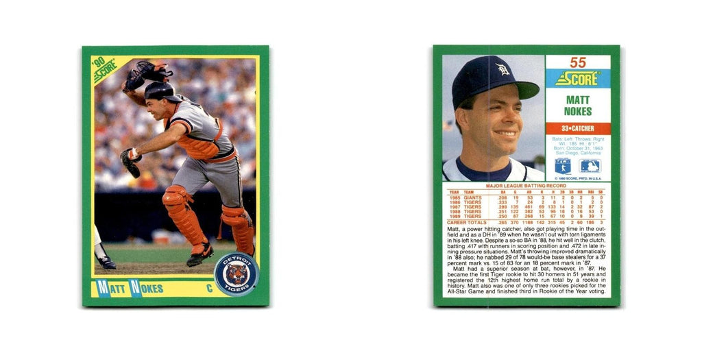 1990 Score Matt Nokes Tigers #55
