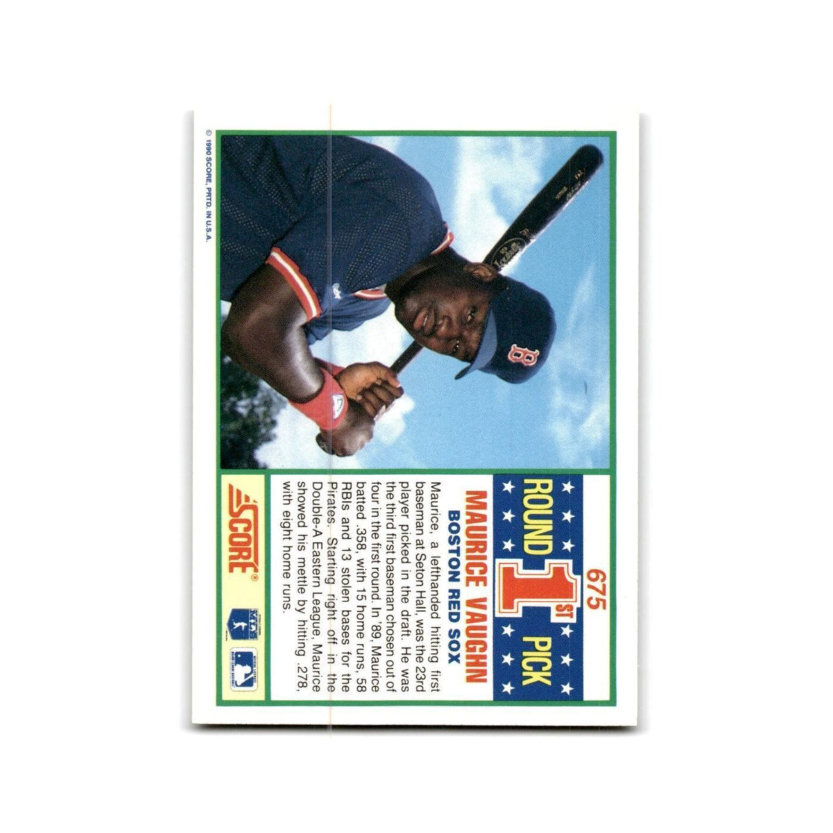 1990 Score Maurice Vaughn RC Red Sox #675