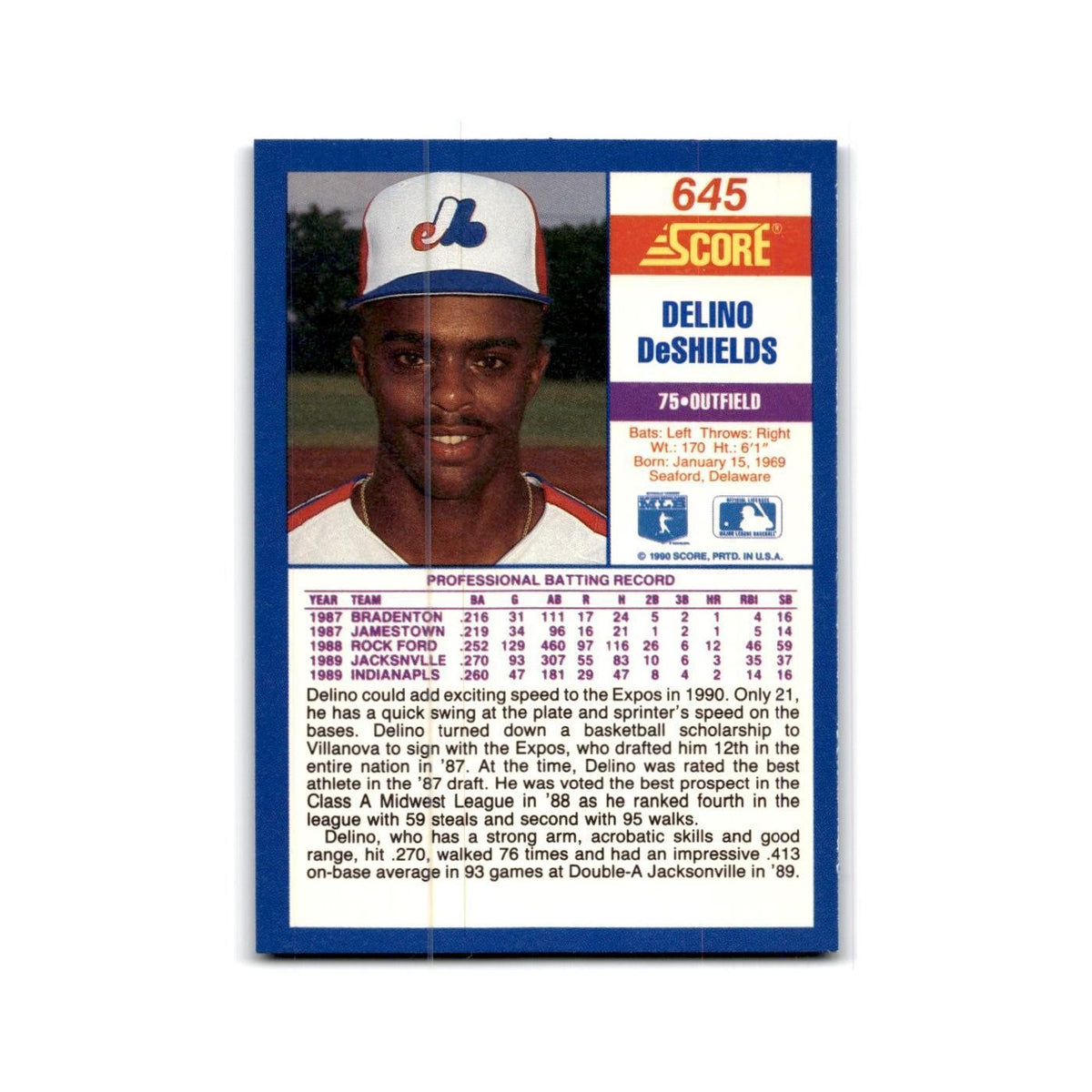 1990 Score Delino DeShields RC Montreal Expos #645