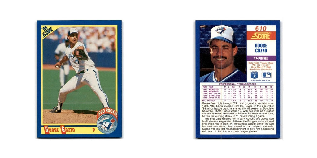 1990 Score Goose Gozzo RC Blue Jays #610