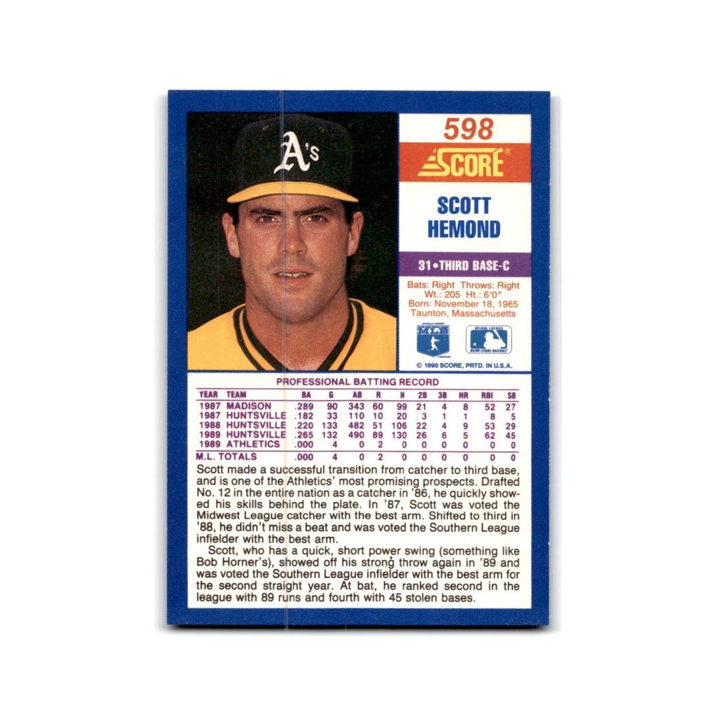 1990 Score Scott Hemond RC Athletics #598