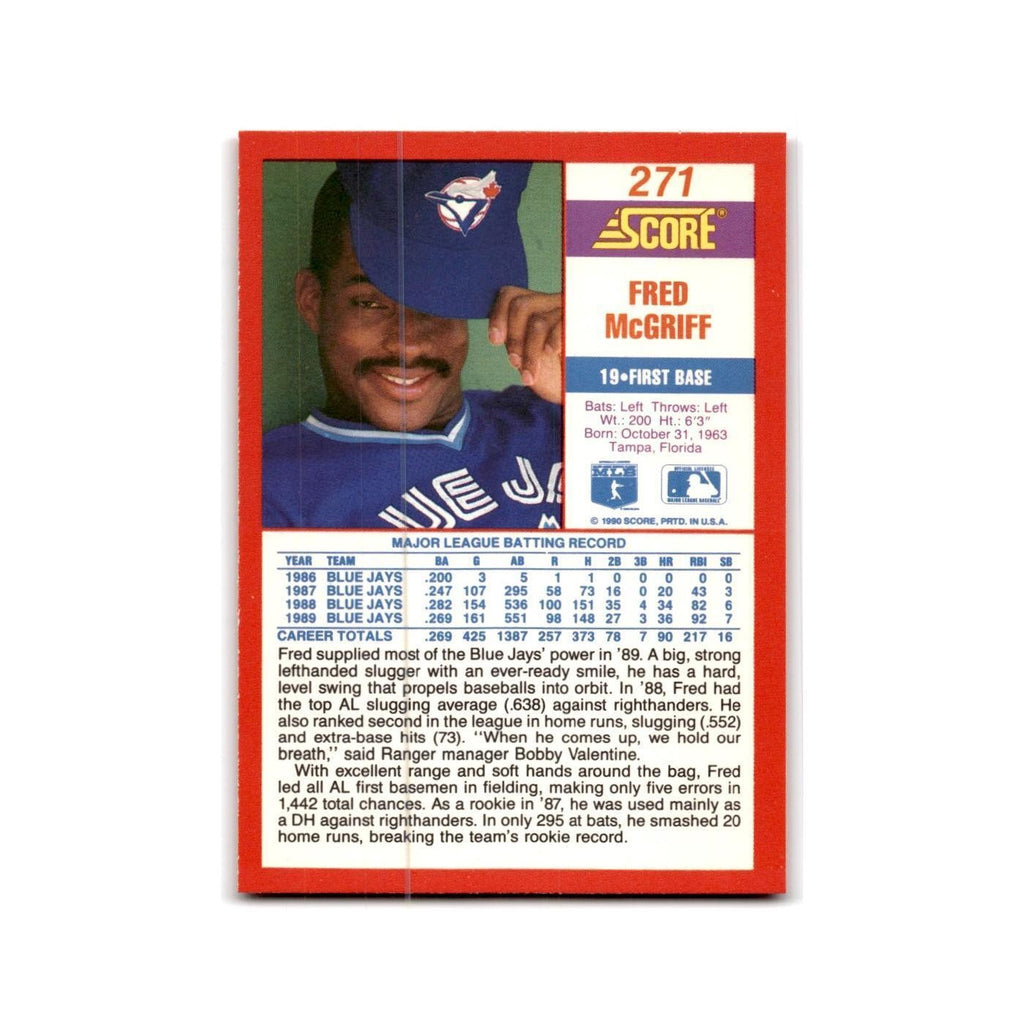 1990 Score Fred McGriff Blue Jays #271