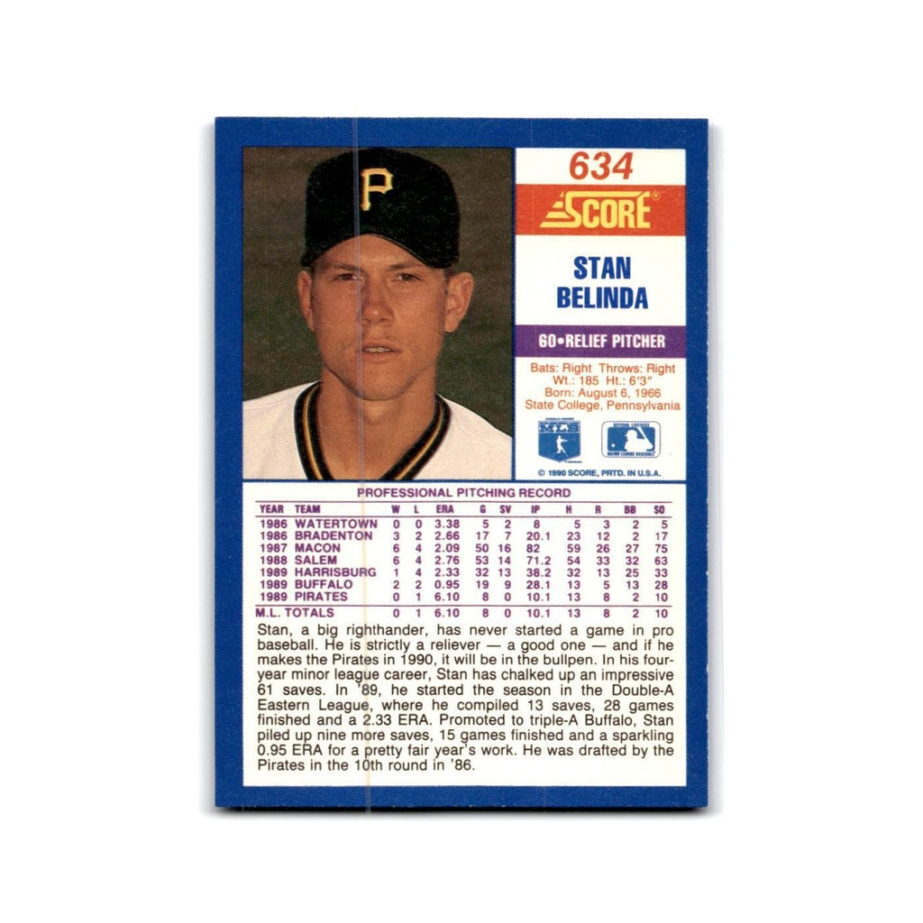 1990 Score Stan Belinda RC Pirates #634