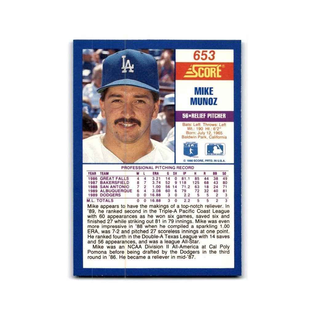 1990 Score Mike Munoz RC Dodgers #653