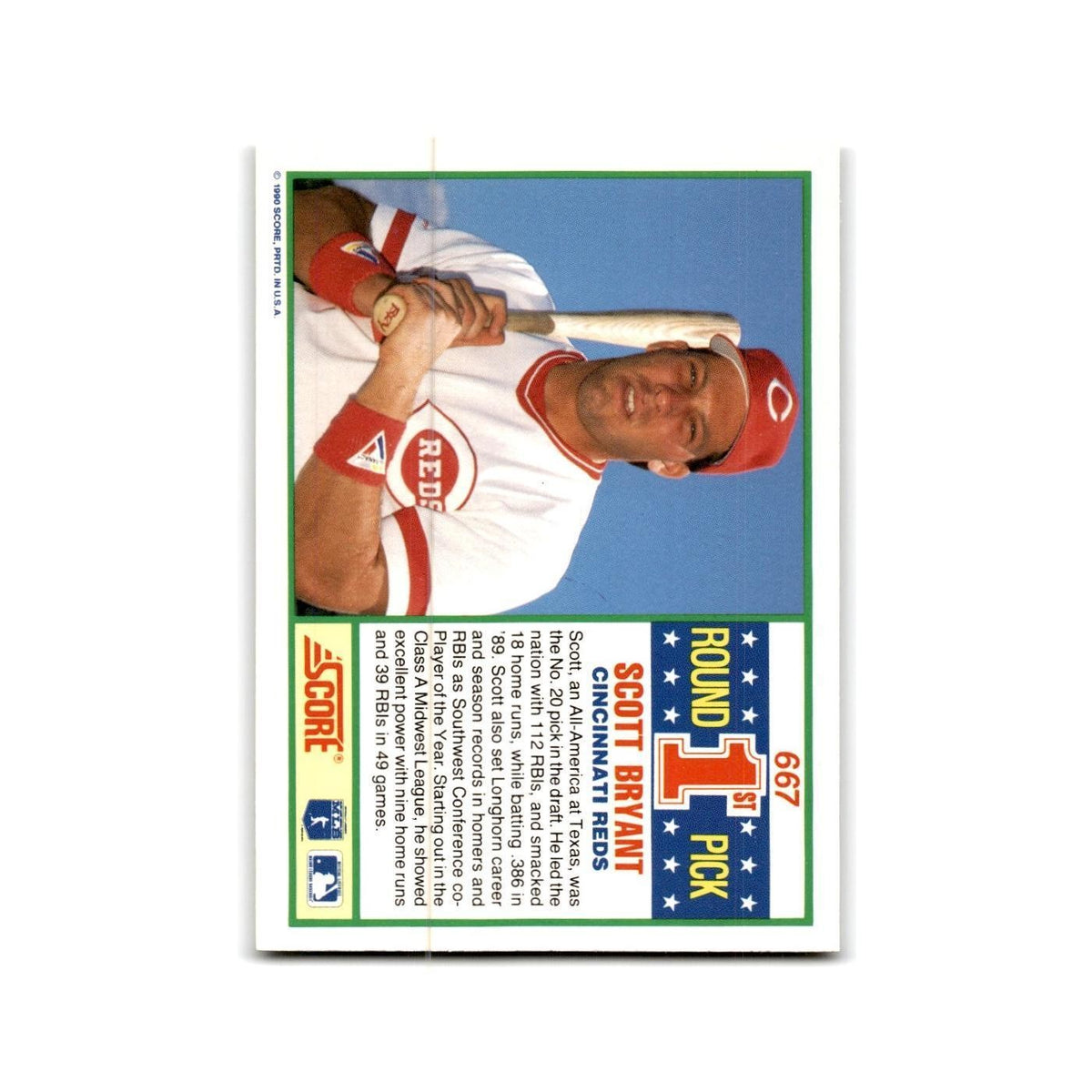 1990 Score Scott Bryant RC Reds #667