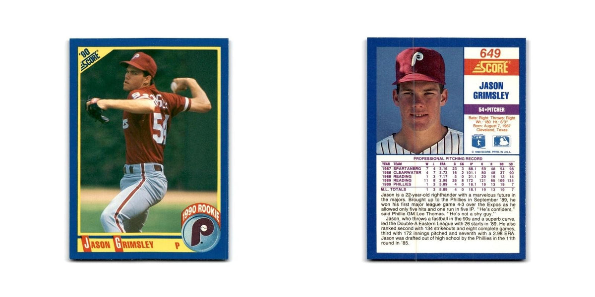 1990 Score Jason Grimsley RC Phillies #649