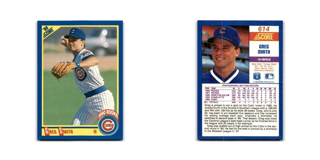 1990 Score Greg Smith RC Cubs #614