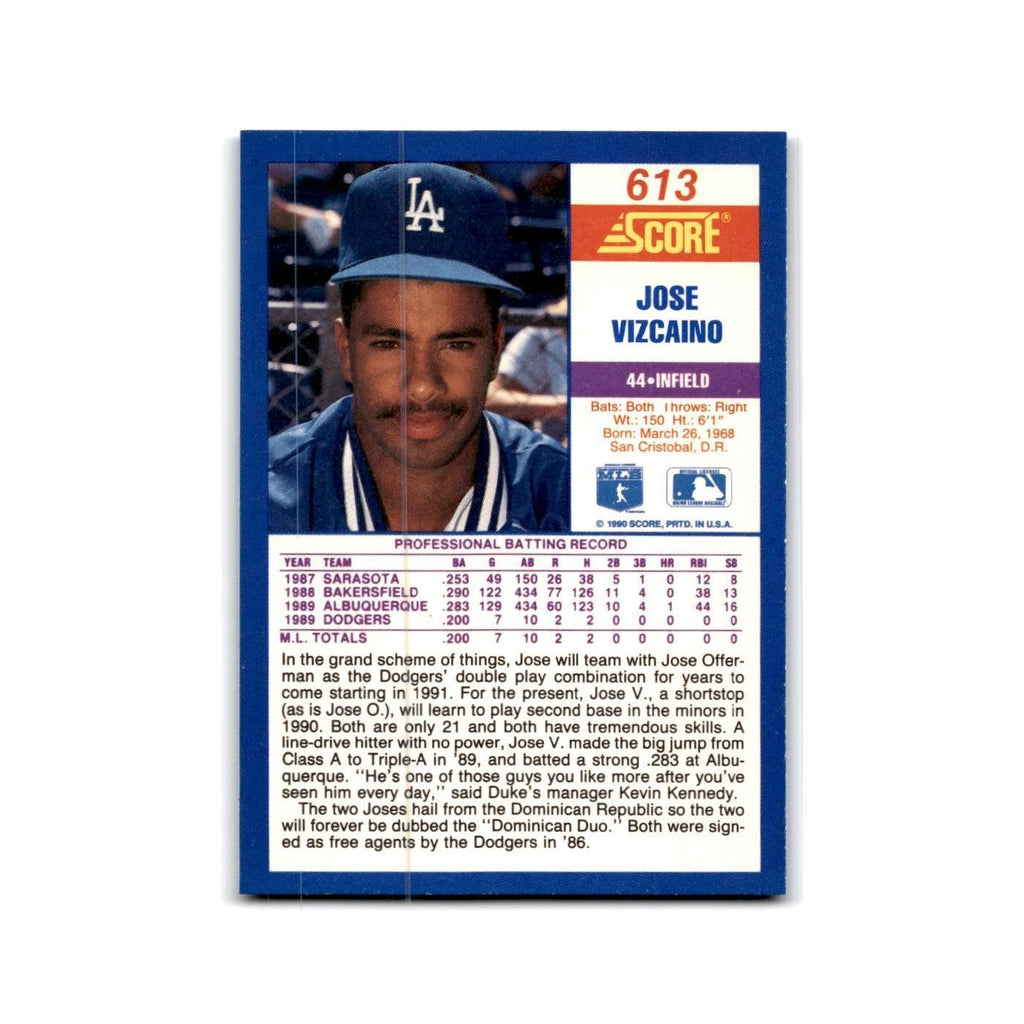 1990 Score Jose Vizcaino RC Dodgers #613