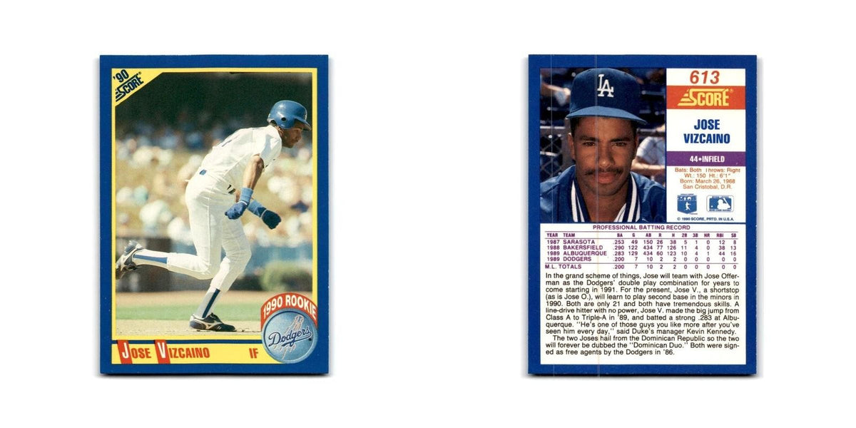 1990 Score Jose Vizcaino RC Dodgers #613