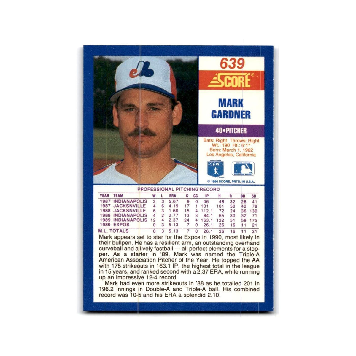 1990 Score Mark Gardner RC Montreal Expos #639